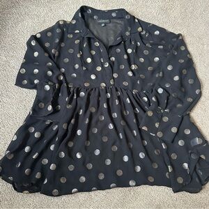 Lane Bryant Chic Black and Gold Polka Dot Blouse